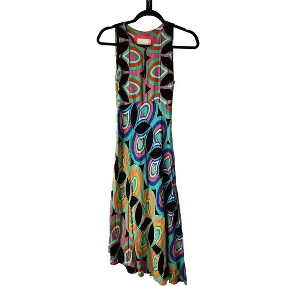 Anthropologie Kenzie Dress 70s Retro Geometric Asymmetric Midi Women's 4 - Picture 2 of 10